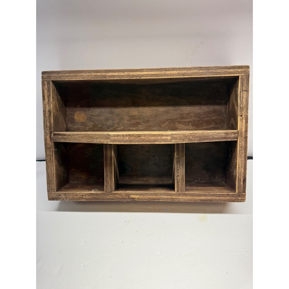 Primitive Stained Wood Caddy 4 Compartment Tool Box Garden Organizer Tote